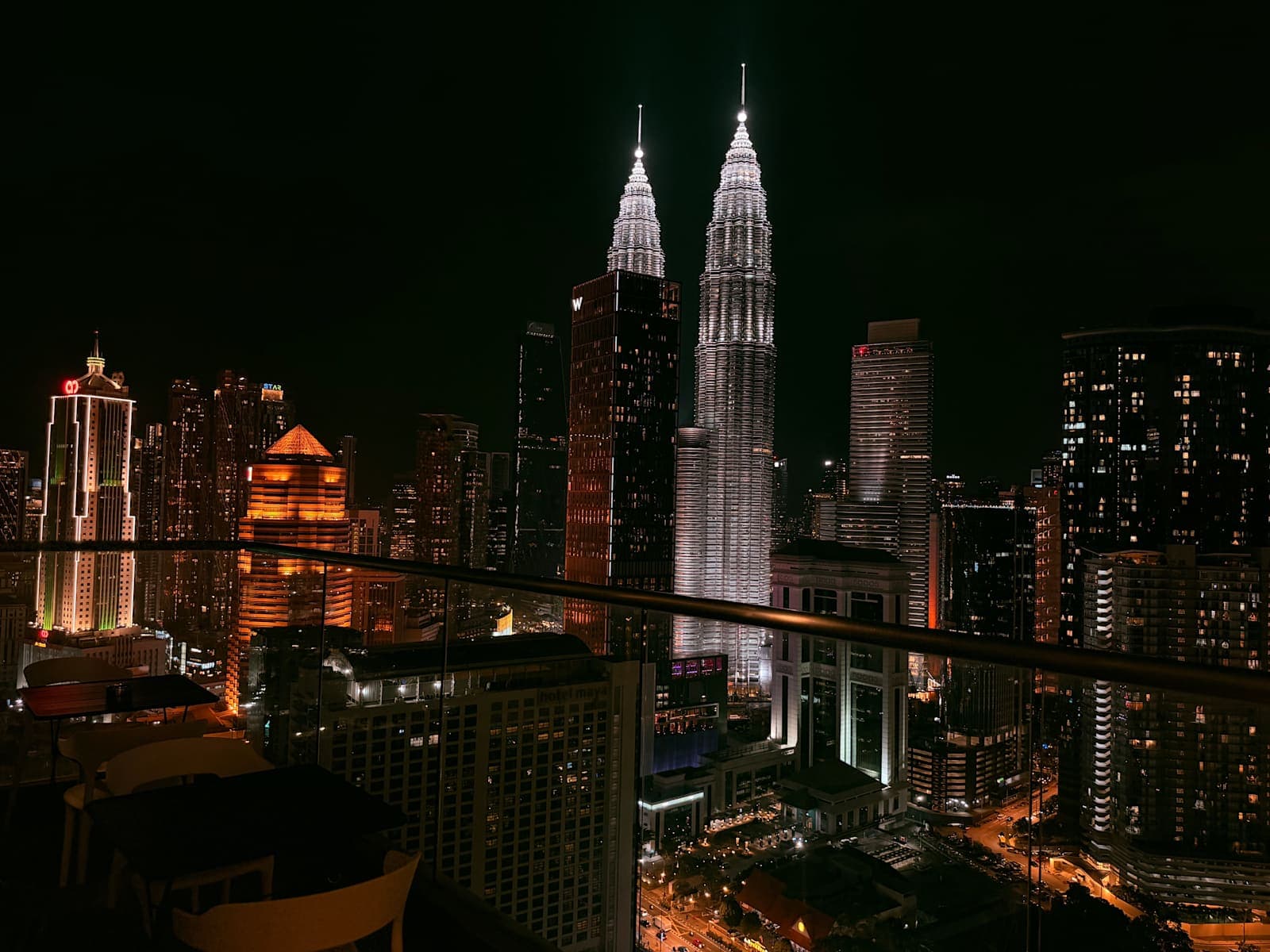Night view of the Petronas Twin Towers from the Crest Residence balcony